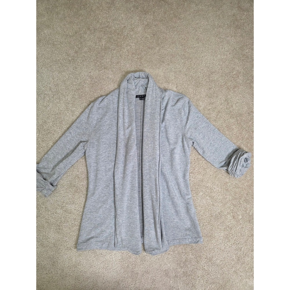 Theory Gray Modal Open Front Ruched Sleeve Cardigan  Large